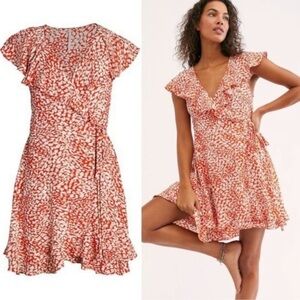 Free People French Quarter Wrap Ruffle Mini Dress in Orange Women's Size S